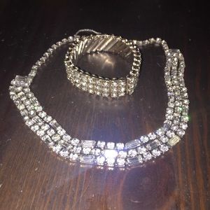 Vintage Crystal Man made diamond necklace set